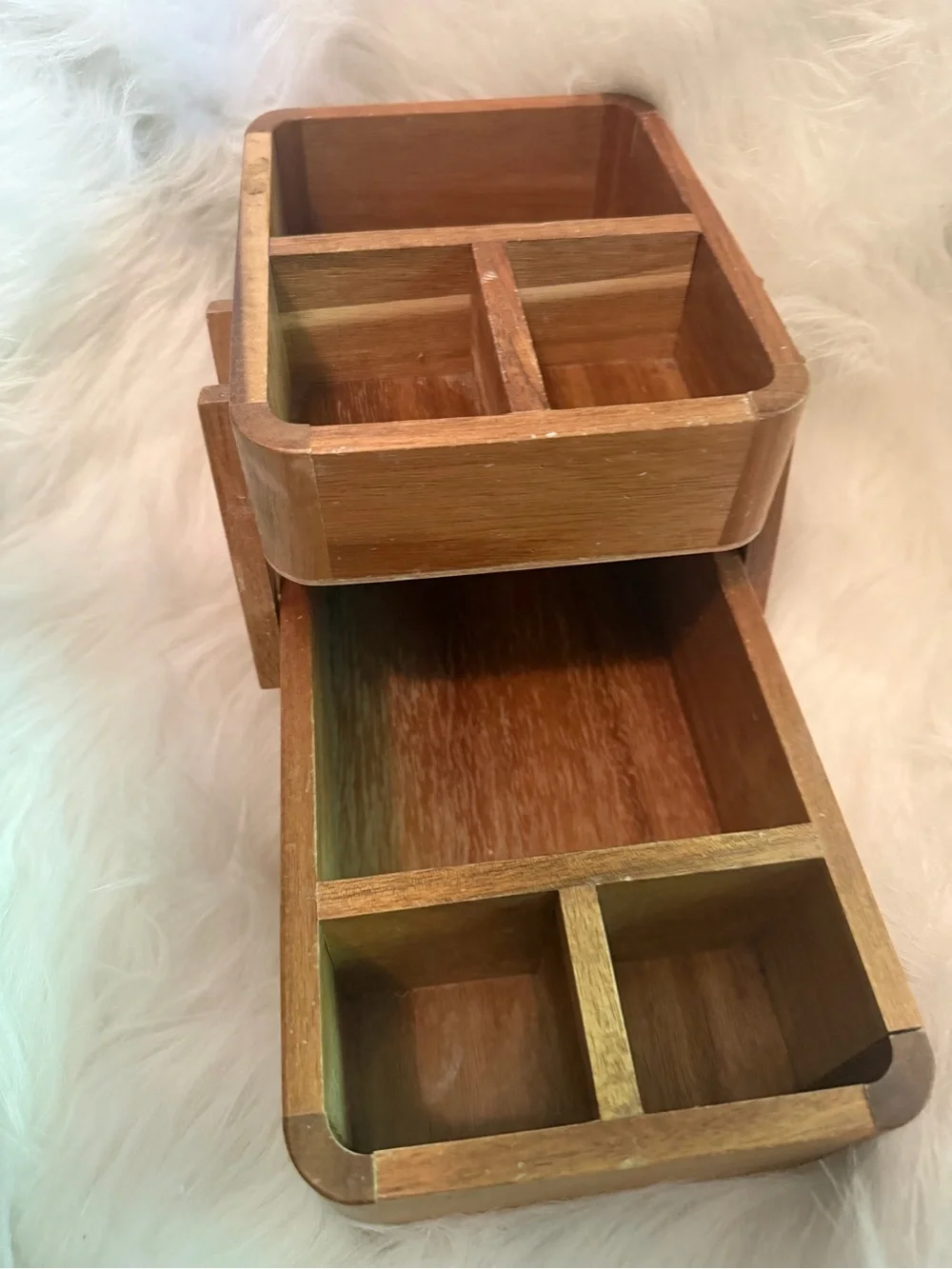 Wooden Tiered Organizer Box - Natural Brown